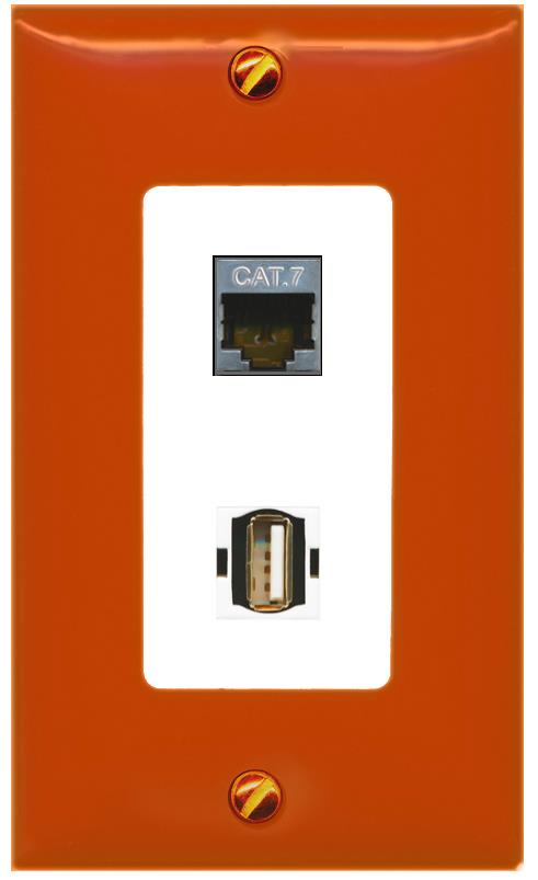 RiteAV CAT7 USB2 Wall Plate [Orange/White]