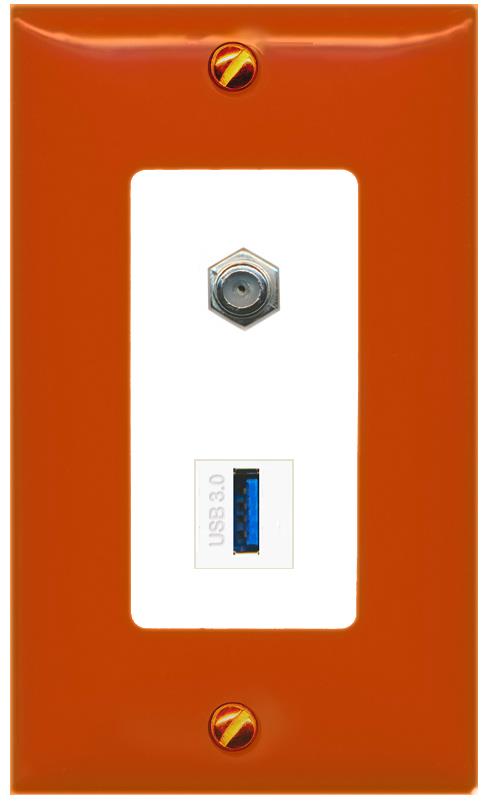 RiteAV COAX USB-3 Wall Plate [Orange/White]