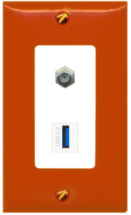 RiteAV COAX USB-3 Wall Plate [Orange/White]