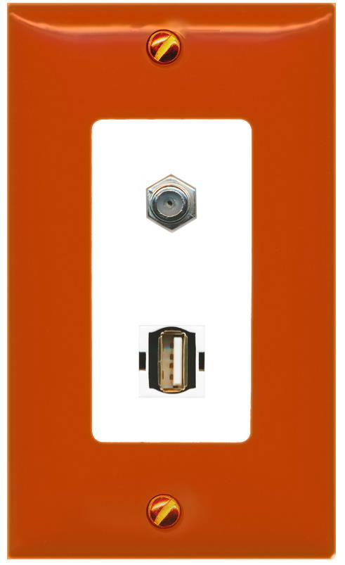 RiteAV COAX USB2 Wall Plate [Orange/White]