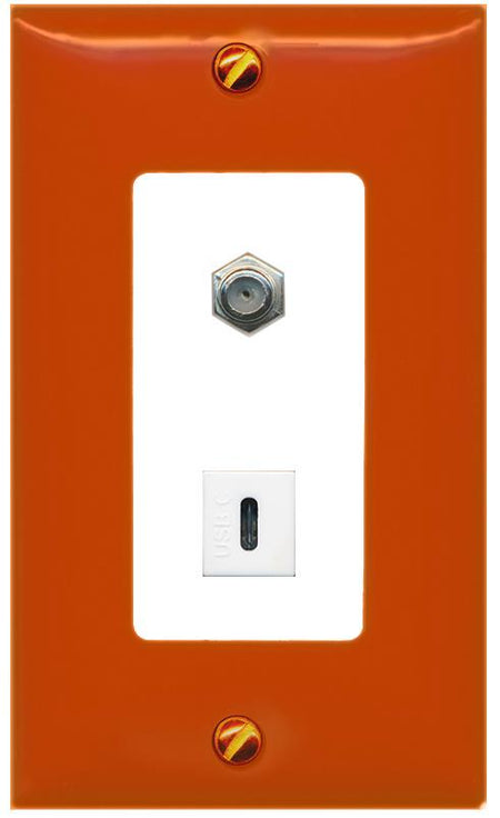 RiteAV COAX USBC Wall Plate [Orange/White]