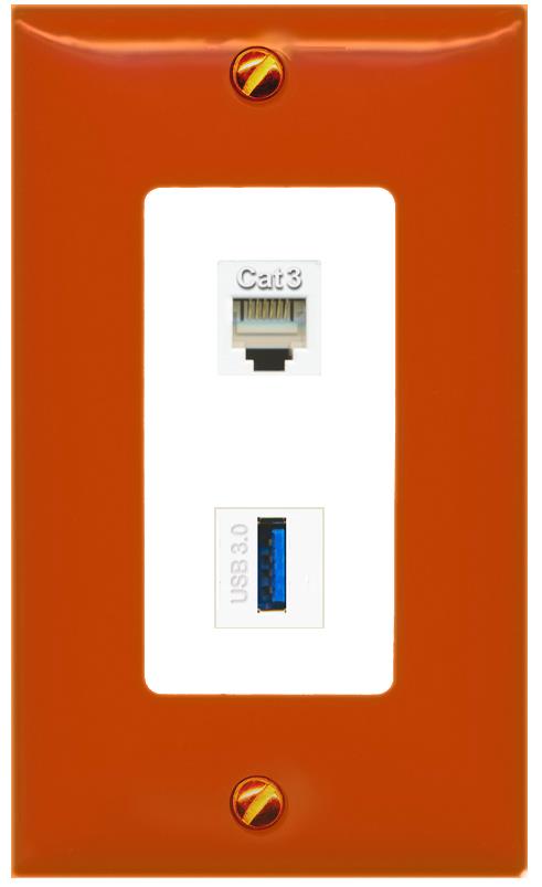 RiteAV PHONE USB-3 Wall Plate [Orange/White]