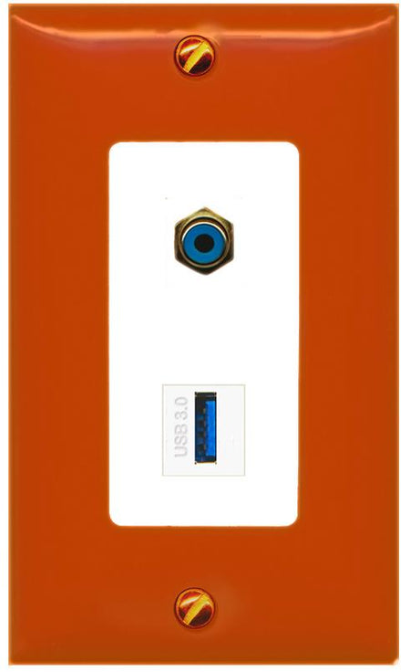 RiteAV RCA-BLUE USB-3 Wall Plate [Orange/White]