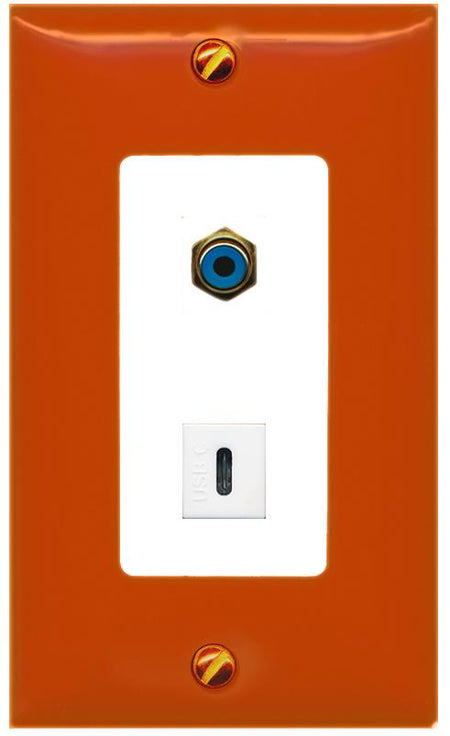 RiteAV RCA-BLUE USBC Wall Plate [Orange/White]