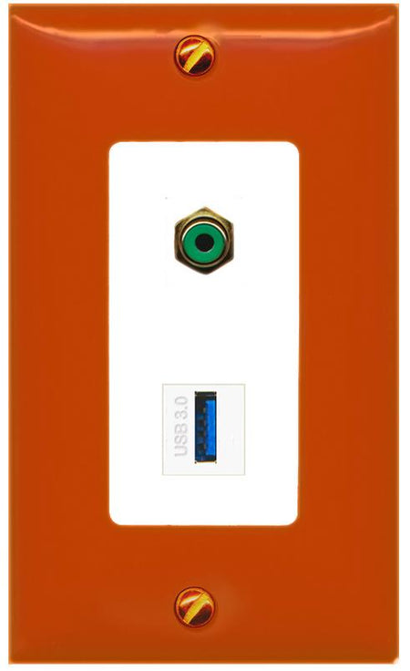 RiteAV RCA-GREEN USB-3 Wall Plate [Orange/White]