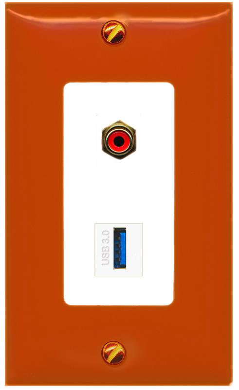 RiteAV RCA-RED USB-3 Wall Plate [Orange/White]