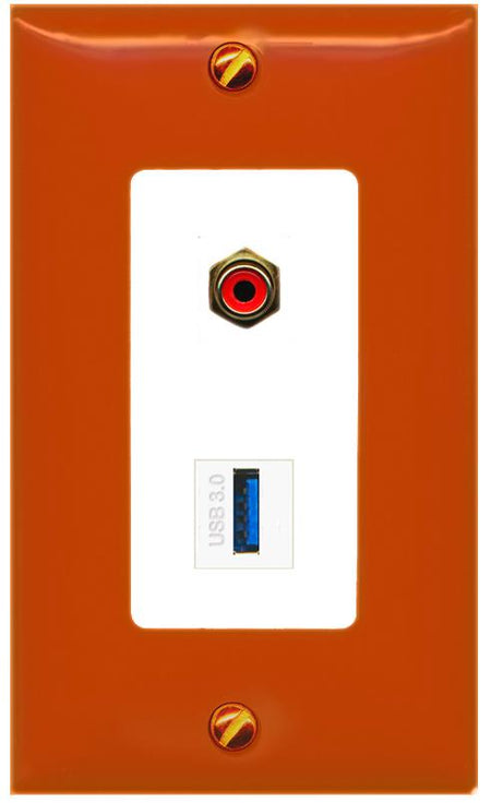 RiteAV RCA-RED USB-3 Wall Plate [Orange/White]