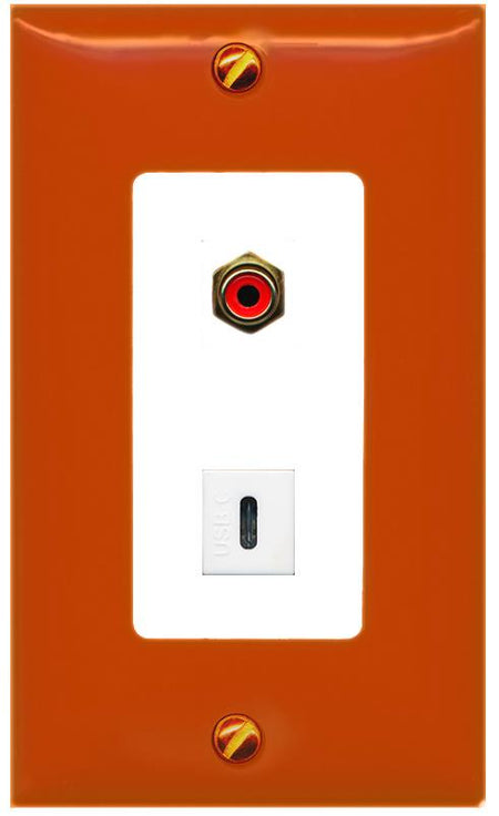 RiteAV RCA-RED USBC Wall Plate [Orange/White]