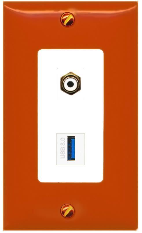 RiteAV RCA-Orange/White USB-3 Wall Plate [Orange/White]