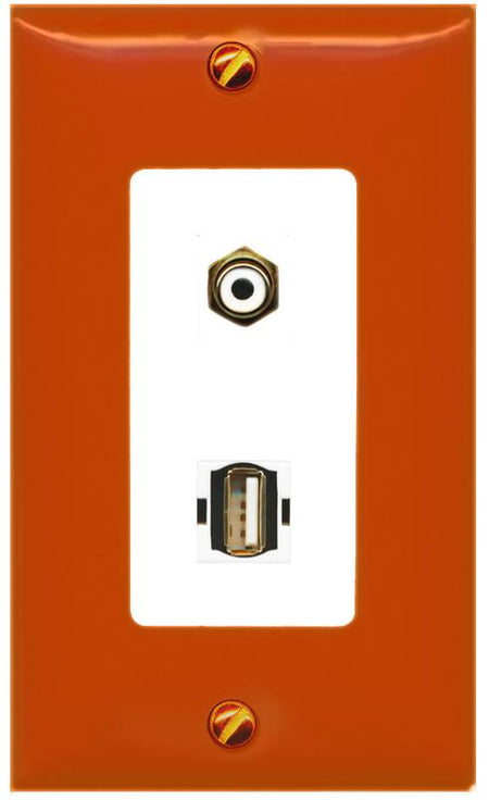 RiteAV RCA-Orange/White USB2 Wall Plate [Orange/White]