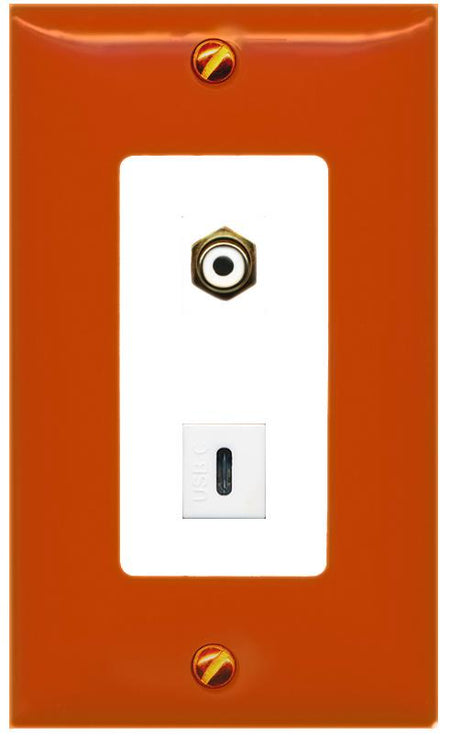 RiteAV RCA-Orange/White USBC Wall Plate [Orange/White]