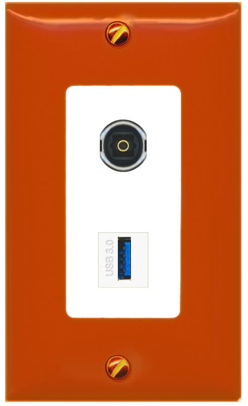 RiteAV TOSLINK USB-3 Wall Plate [Orange/White]