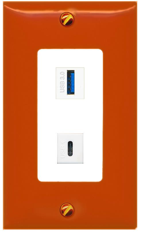 RiteAV USB-3 USBC Wall Plate [Orange/White]