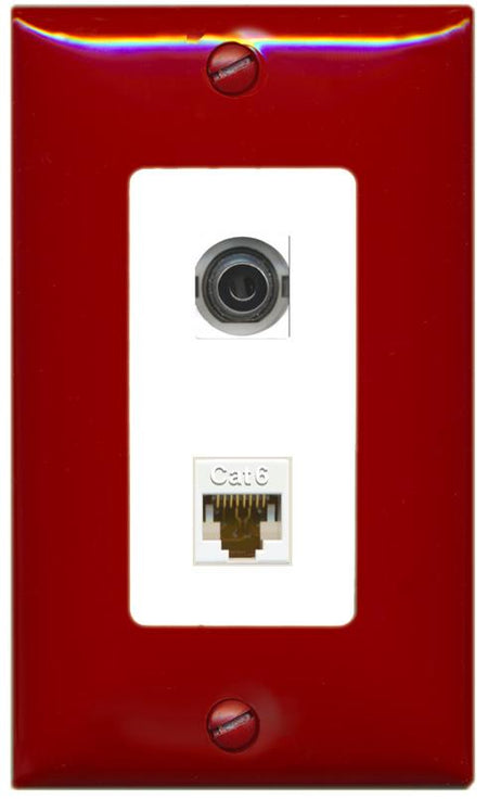 RiteAV 3.5mm CAT6 Wall Plate [Red/White]