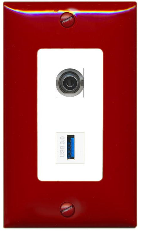 RiteAV 3.5mm USB-3 Wall Plate [Red/White]