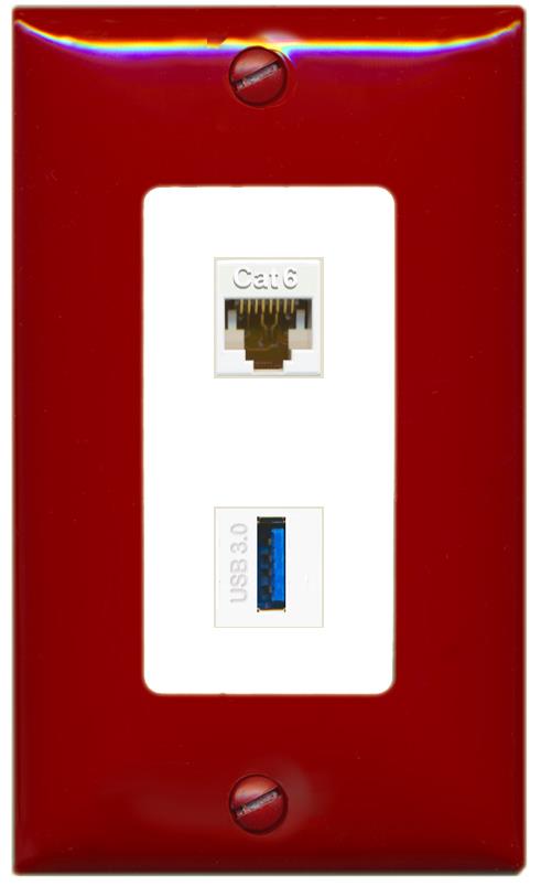 RiteAV CAT6 USB-3 Wall Plate [Red/White]