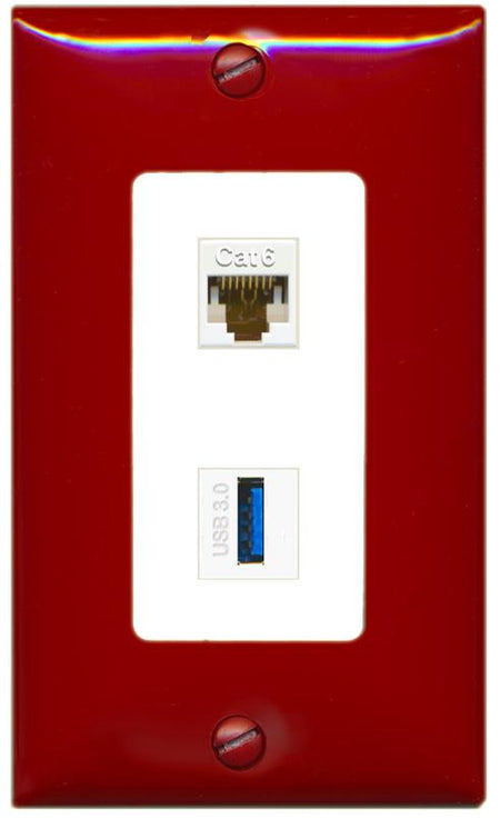 RiteAV CAT6 USB-3 Wall Plate [Red/White]