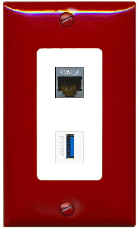 RiteAV CAT7 USB-3 Wall Plate [Red/White]