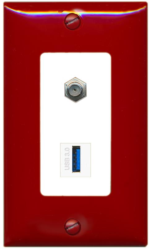 RiteAV COAX USB-3 Wall Plate [Red/White]