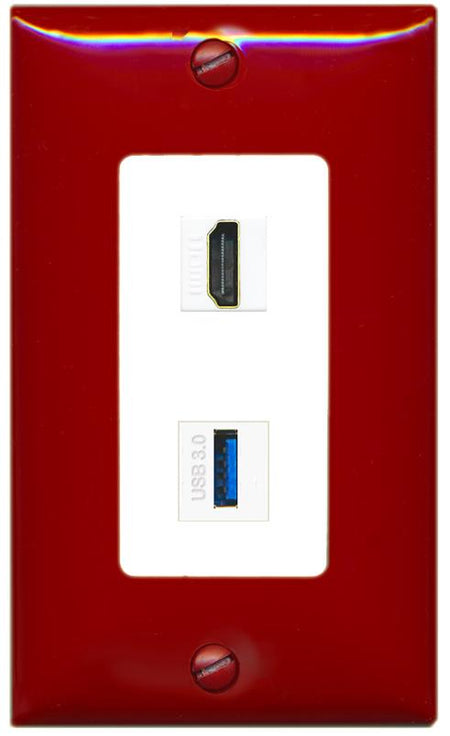 RiteAV HDMI USB-3 Wall Plate [Red/White]