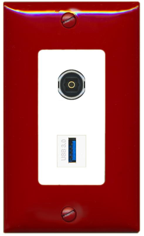 RiteAV TOSLINK USB-3 Wall Plate [Red/White]