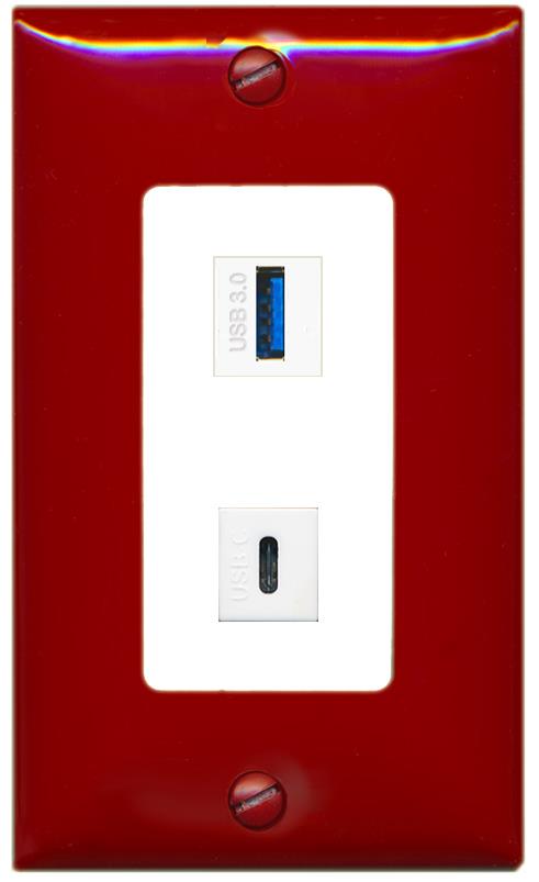 RiteAV USB-3 USBC Wall Plate [Red/White]