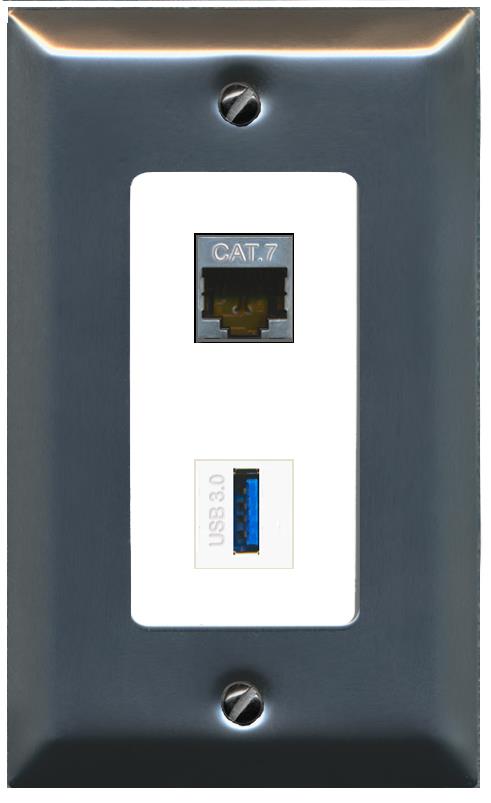 CAT7 USB-3 Wall Plate [White]