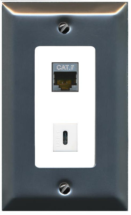 CAT7 USBC Wall Plate [White]