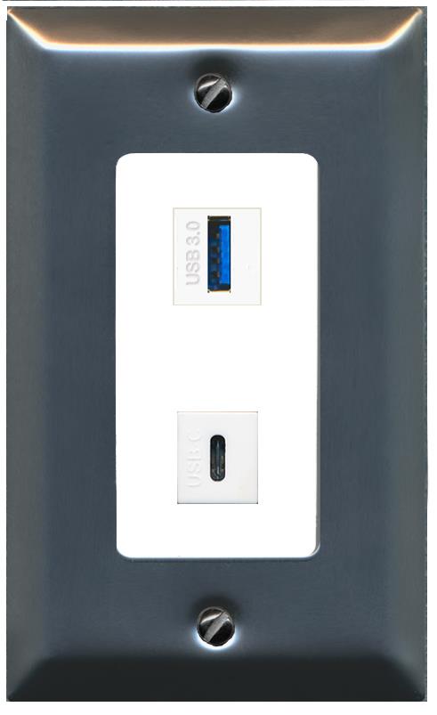 USB-3 USBC Wall Plate [White]