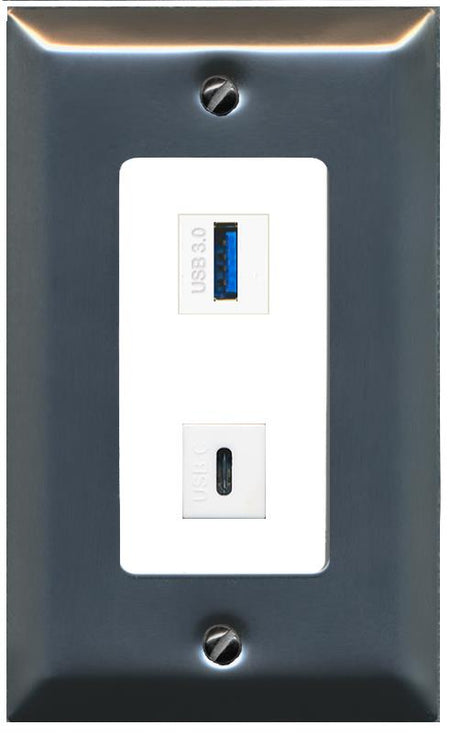 USB-3 USBC Wall Plate [White]