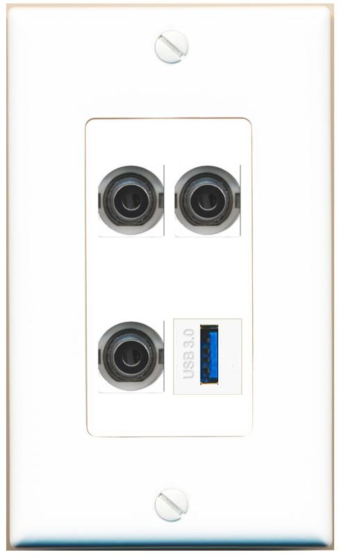 RiteAV 3 3.5mm USB-3 Wall Plate [White]