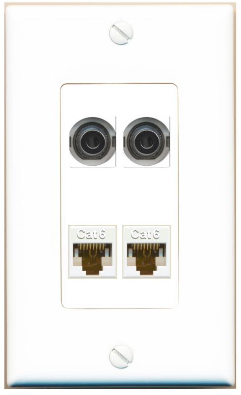 RiteAV 2 3.5mm 2 CAT6 Wall Plate [White]