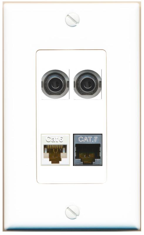 RiteAV 2 3.5mm CAT6 CAT7 Wall Plate [White]
