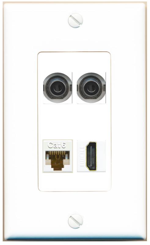 RiteAV 2 3.5mm CAT6 HDMI Wall Plate [White]