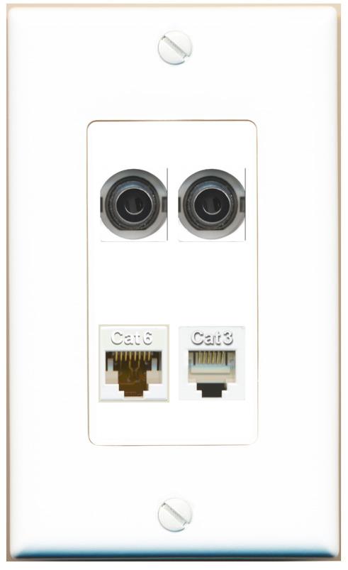 RiteAV 2 3.5mm CAT6 PHONE Wall Plate [White]