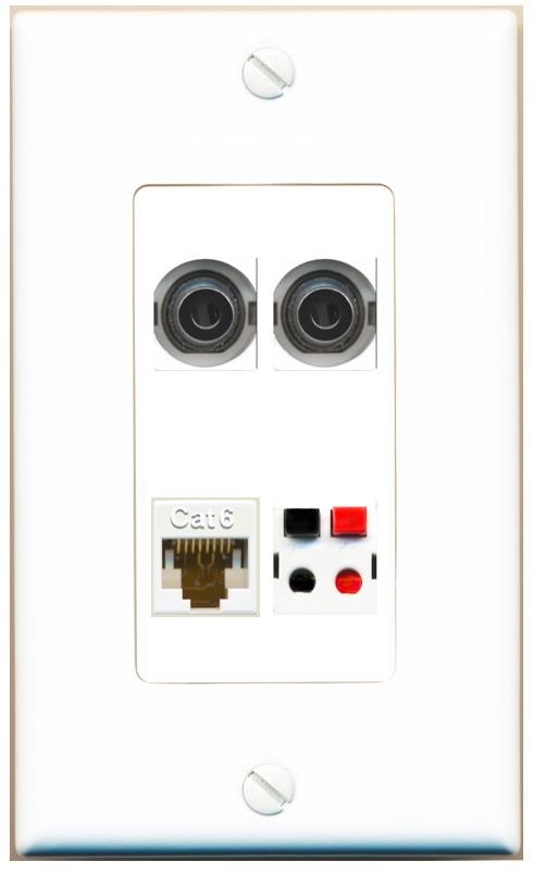 RiteAV 2 3.5mm CAT6 SPEAKER Wall Plate [White]