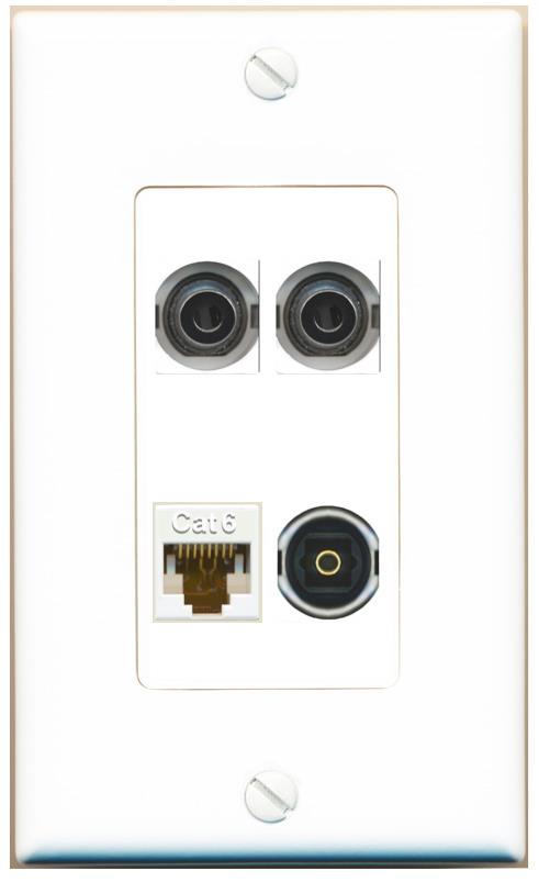 RiteAV 2 3.5mm CAT6 TOSLINK Wall Plate [White]