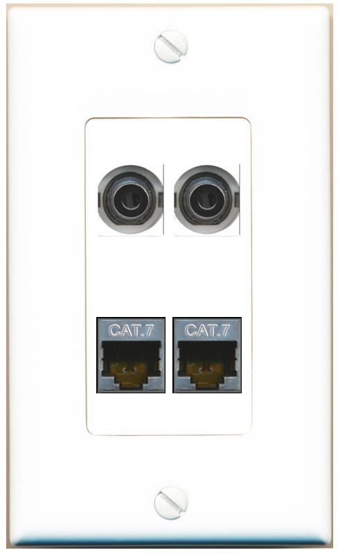 RiteAV 2 3.5mm 2 CAT7 Wall Plate [White]