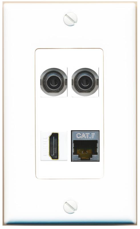 RiteAV 2 3.5mm CAT7 HDMI Wall Plate [White]