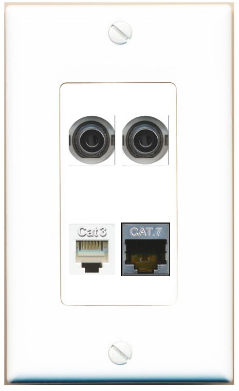 RiteAV 2 3.5mm CAT7 PHONE Wall Plate [White]