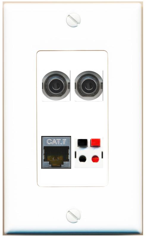 RiteAV 2 3.5mm CAT7 SPEAKER Wall Plate [White]