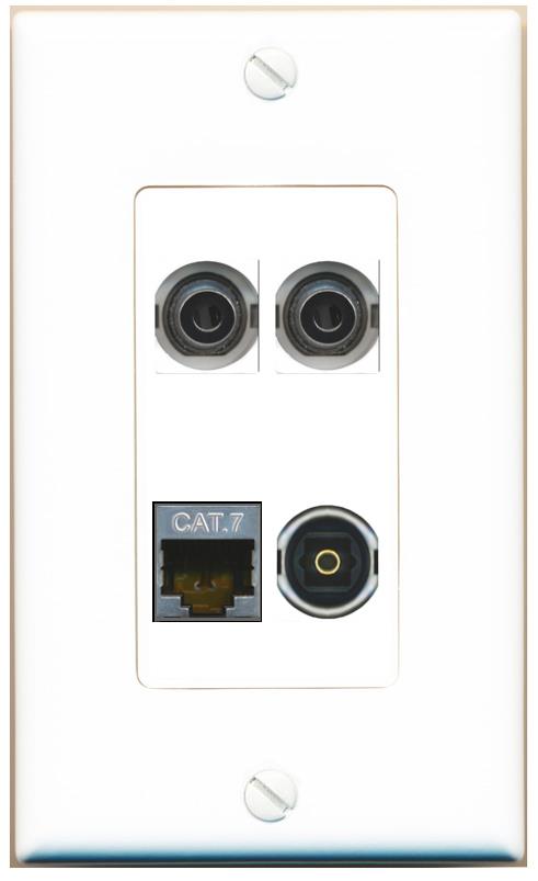 RiteAV 2 3.5mm CAT7 TOSLINK Wall Plate [White]