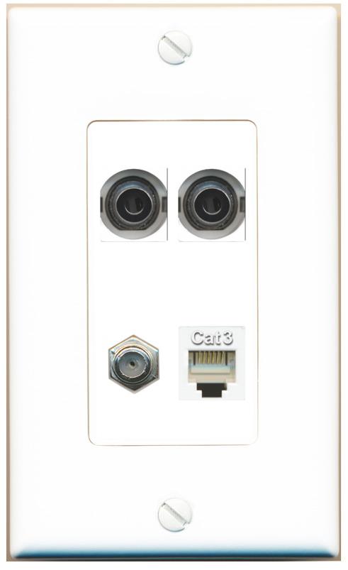 RiteAV 2 3.5mm COAX PHONE Wall Plate [White]