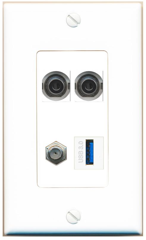 RiteAV 2 3.5mm COAX USB-3 Wall Plate [White]