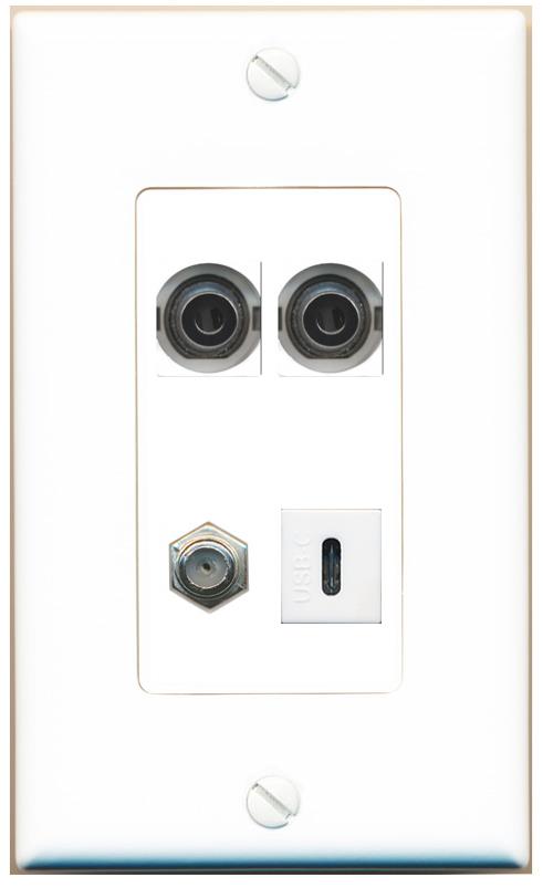 RiteAV 2 3.5mm COAX USBC Wall Plate [White]