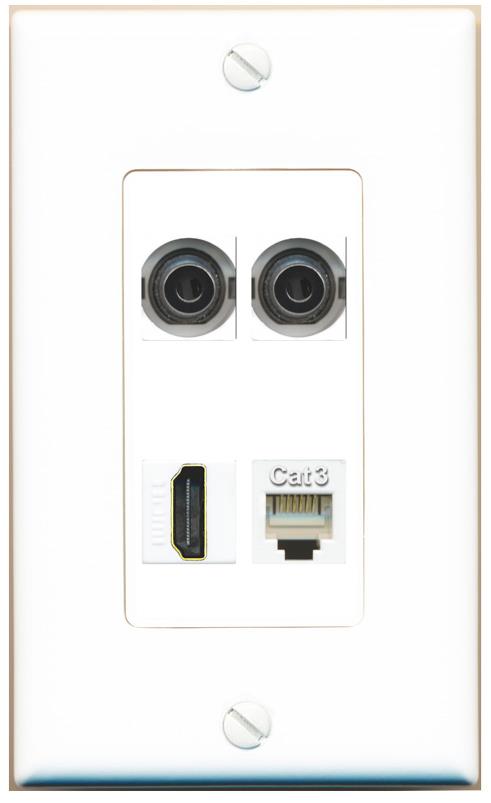 RiteAV 2 3.5mm HDMI PHONE Wall Plate [White]