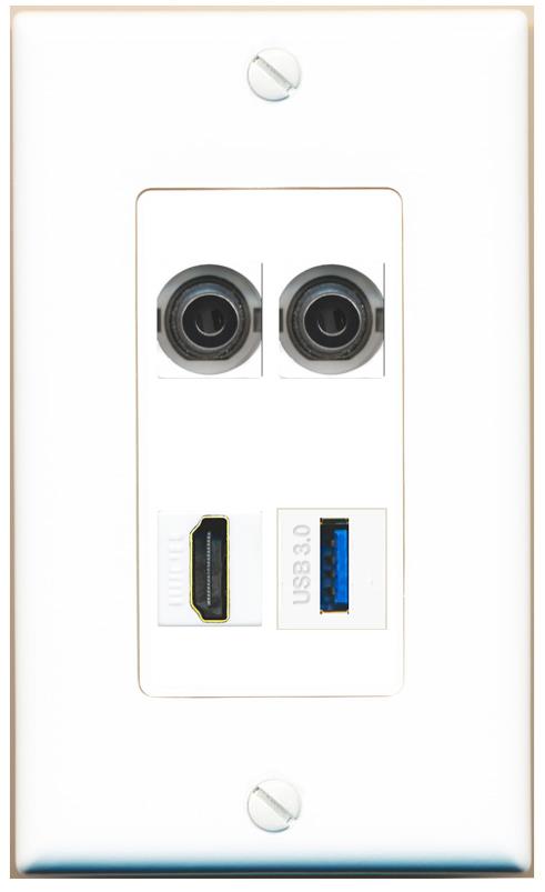 RiteAV 2 3.5mm HDMI USB-3 Wall Plate [White]