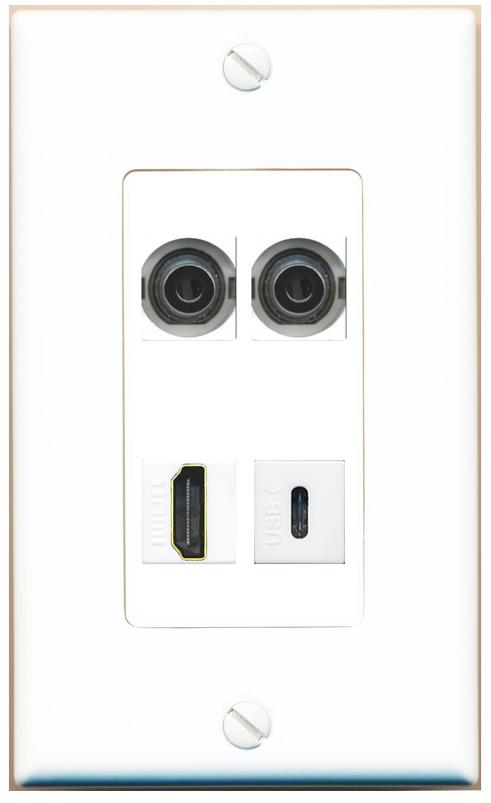 RiteAV 2 3.5mm HDMI USBC Wall Plate [White]
