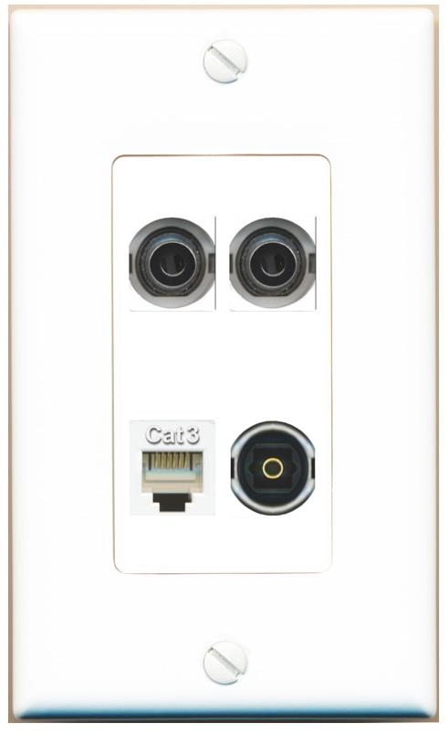 RiteAV 2 3.5mm PHONE TOSLINK Wall Plate [White]