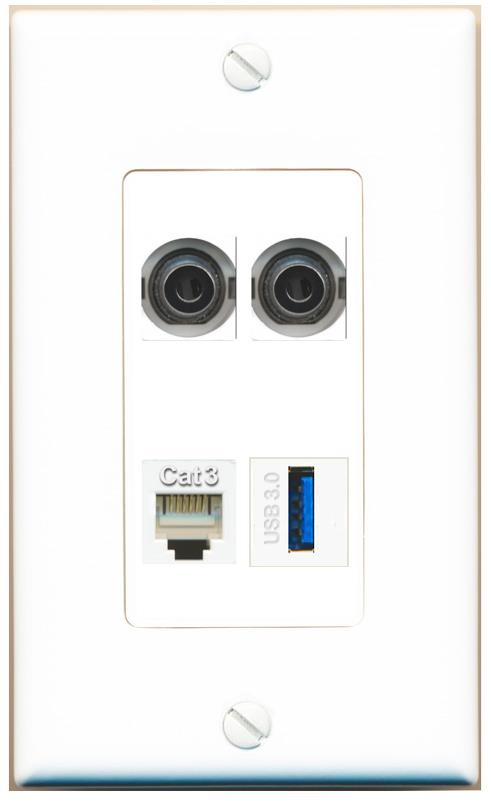 RiteAV 2 3.5mm PHONE USB-3 Wall Plate [White]